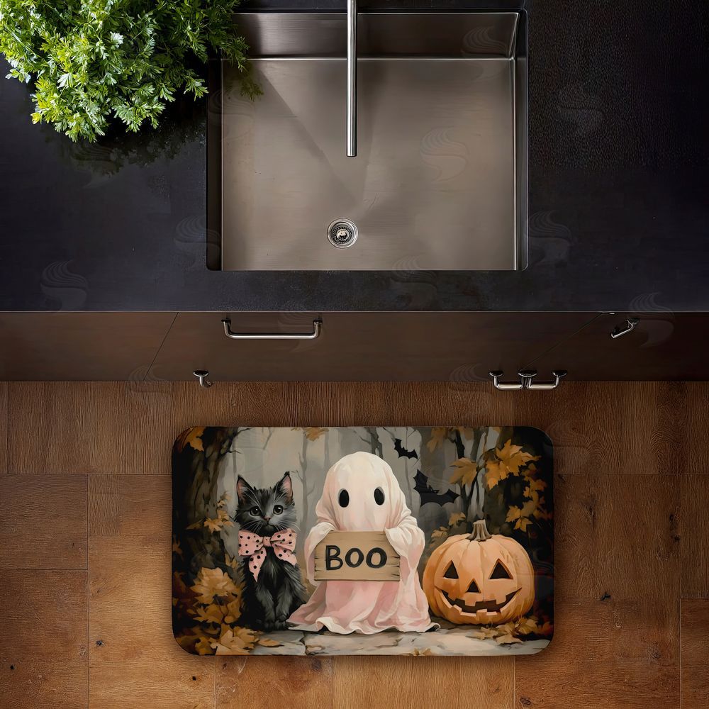 Arlington Prints Cute Halloween Ghost & Kitten Kitchen Floor Mat