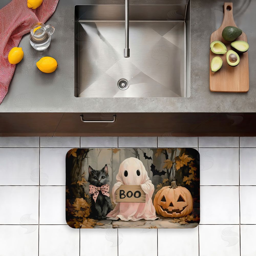 Arlington Prints Cute Halloween Ghost & Kitten Kitchen Floor Mat