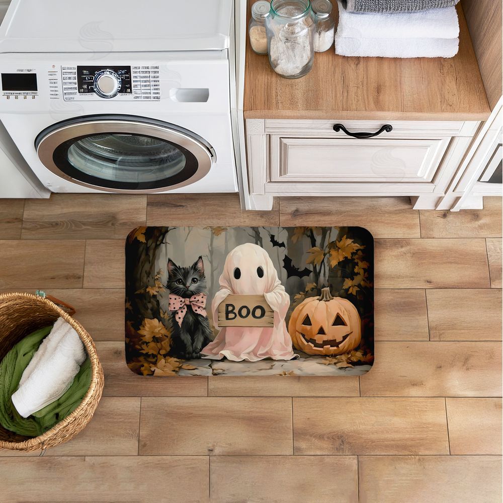 Arlington Prints Cute Halloween Ghost & Kitten Kitchen Floor Mat