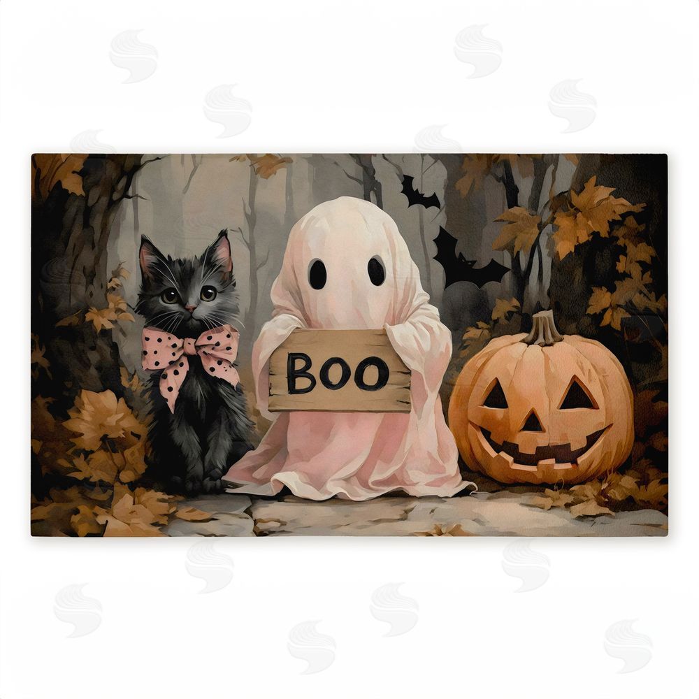 Arlington Prints Cute Halloween Ghost & Kitten Unwoven Outdoor Door Mat
