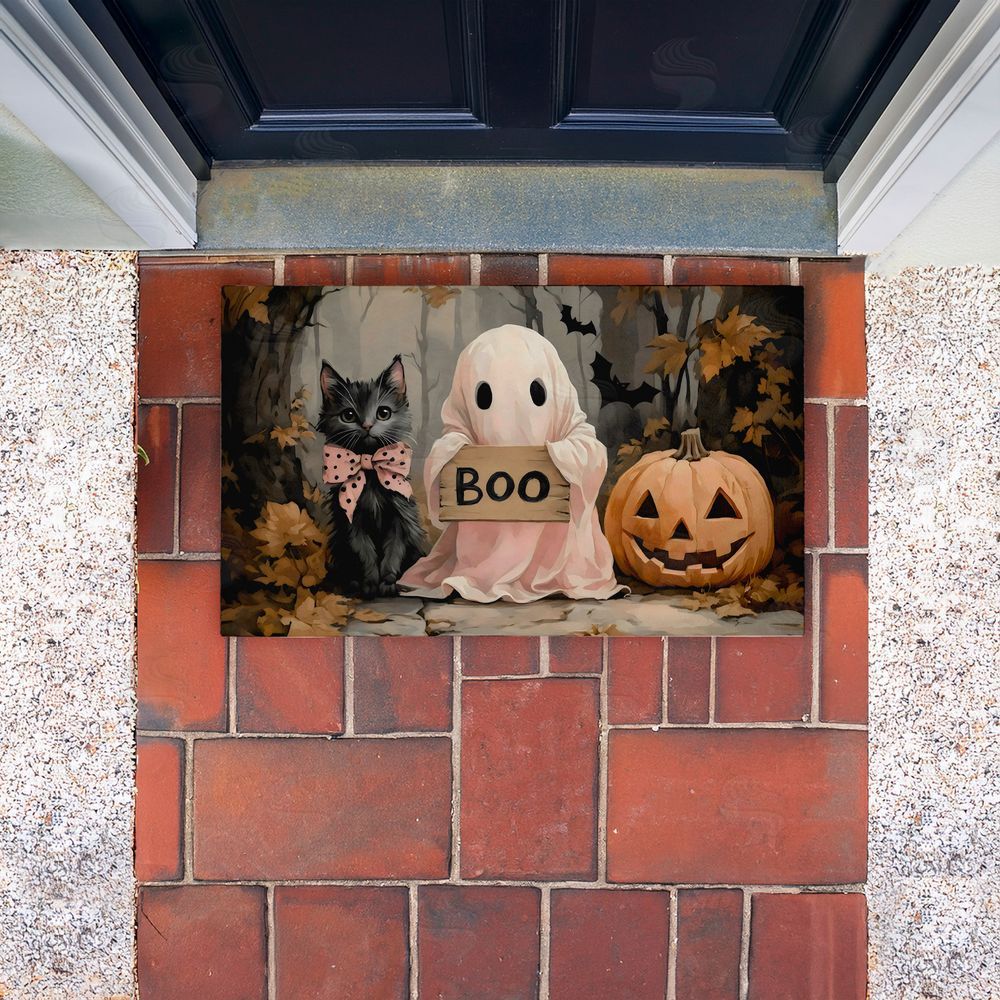 Arlington Prints Cute Halloween Ghost & Kitten Unwoven Outdoor Door Mat