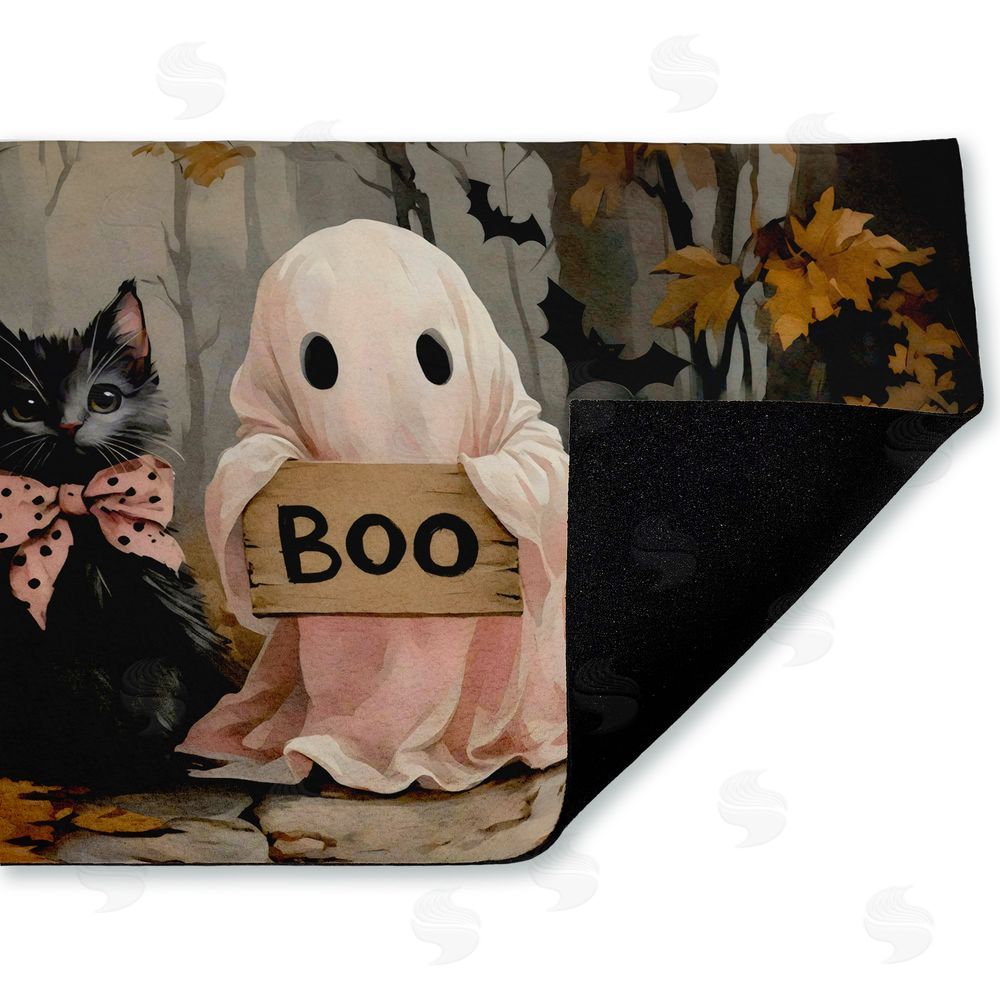 Arlington Prints Cute Halloween Ghost & Kitten Unwoven Outdoor Door Mat