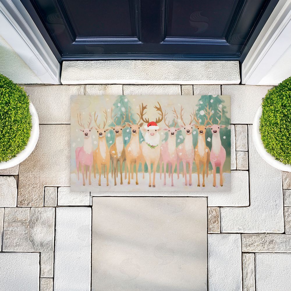 Arlington Prints Pastel Santa's Reindeer Unwoven Outdoor Door Mat