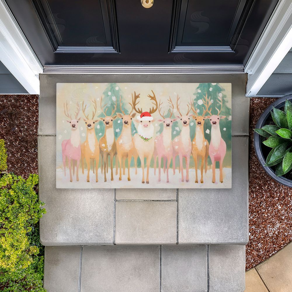 Arlington Prints Pastel Santa's Reindeer Unwoven Outdoor Door Mat