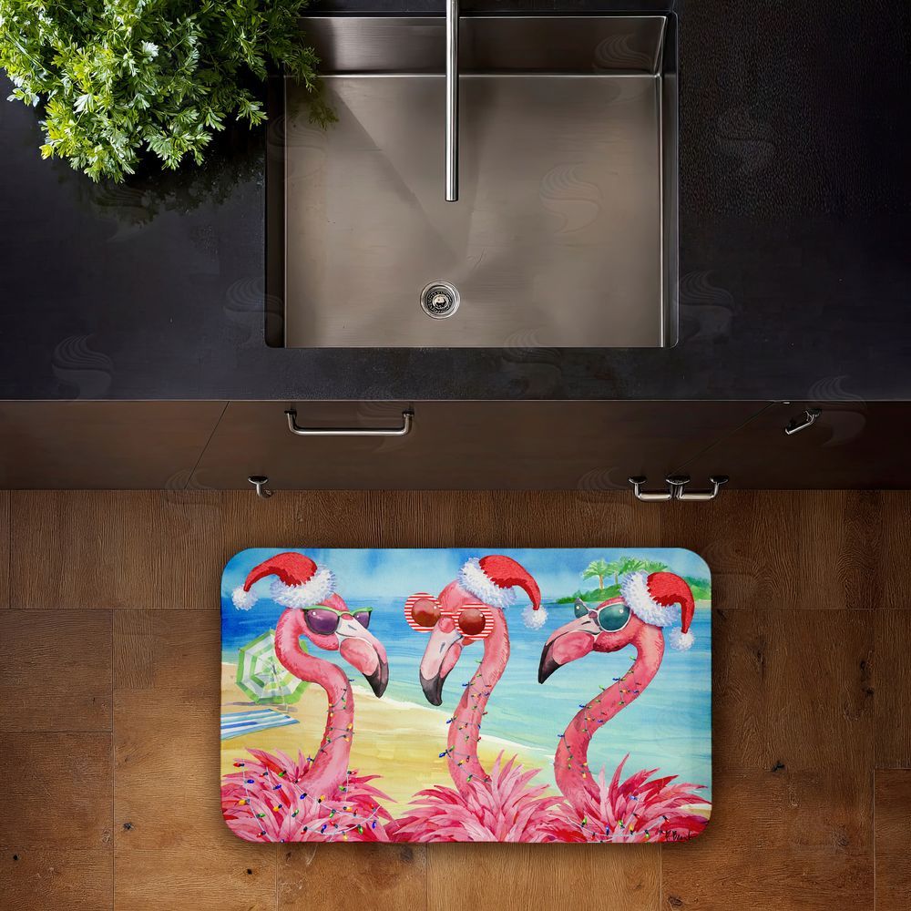 Paul Brent Holiday Flamingo Girlfriends Kitchen Floor Mat