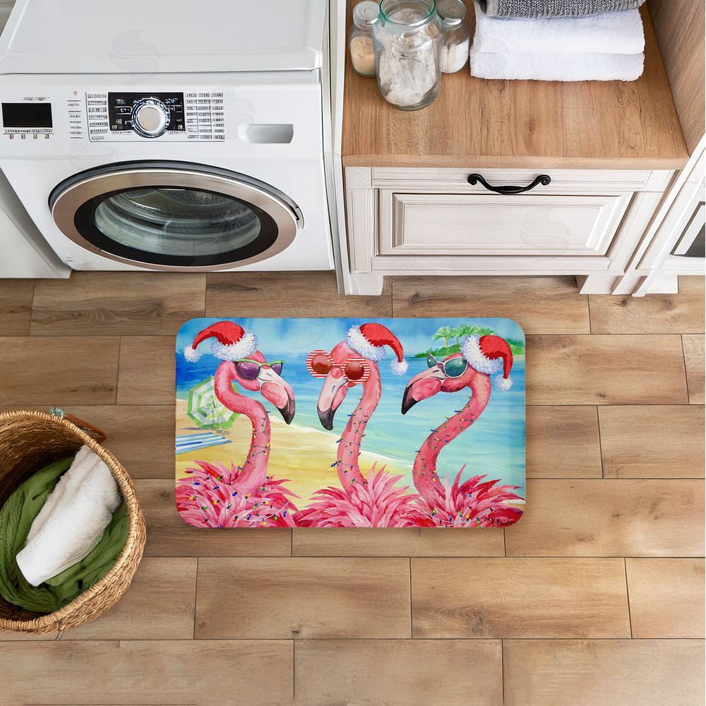 Paul Brent Holiday Flamingo Girlfriends Kitchen Floor Mat