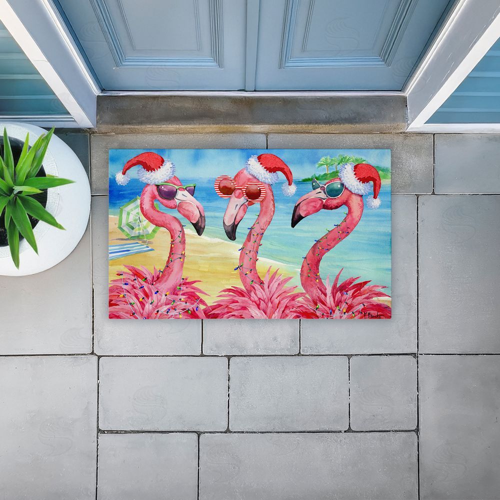 Paul Brent Holiday Flamingo Girlfriends Unwoven Outdoor Door Mat