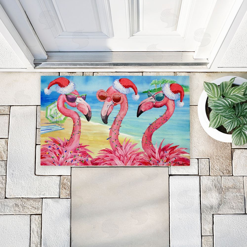 Paul Brent Holiday Flamingo Girlfriends Unwoven Outdoor Door Mat