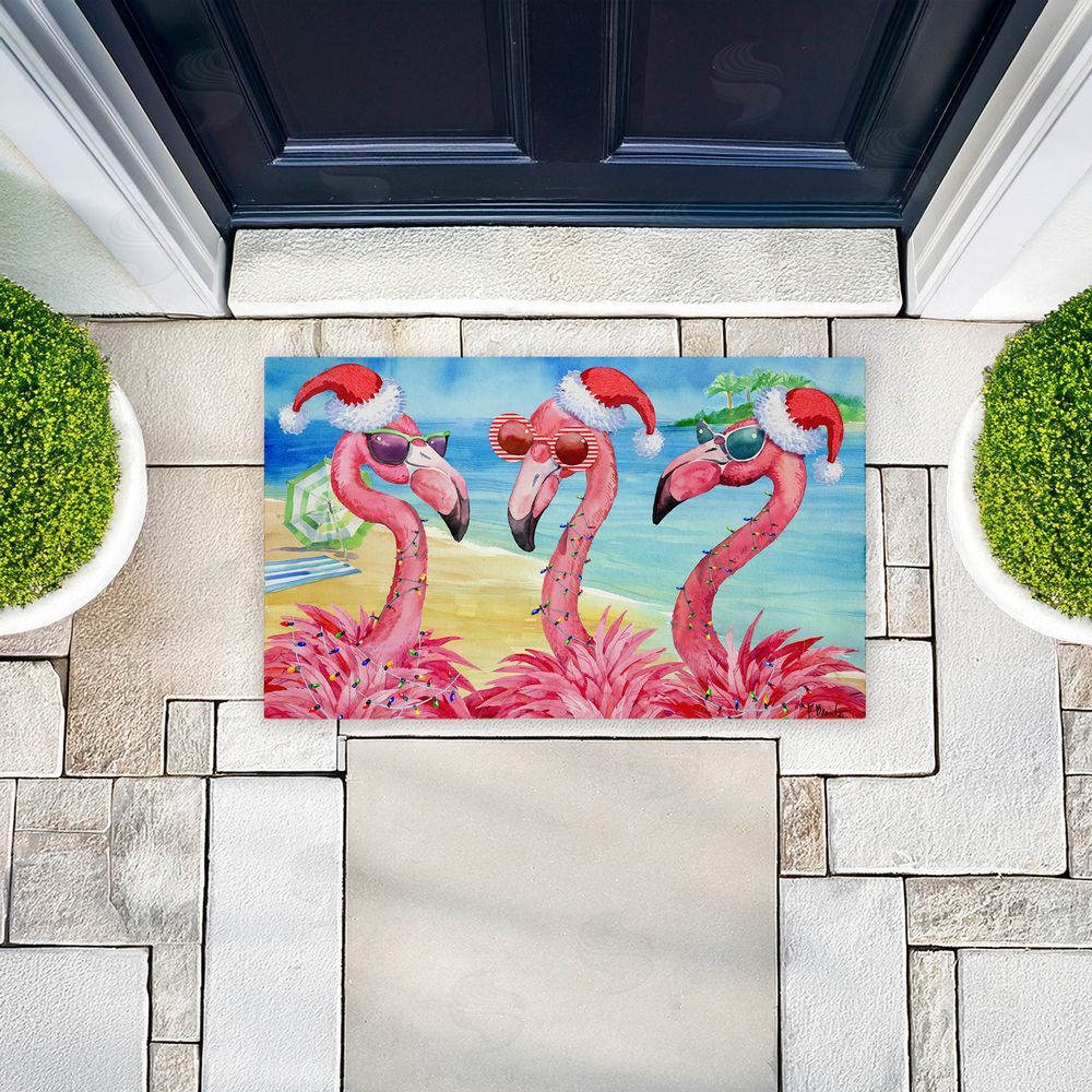 Paul Brent Holiday Flamingo Girlfriends Unwoven Outdoor Door Mat