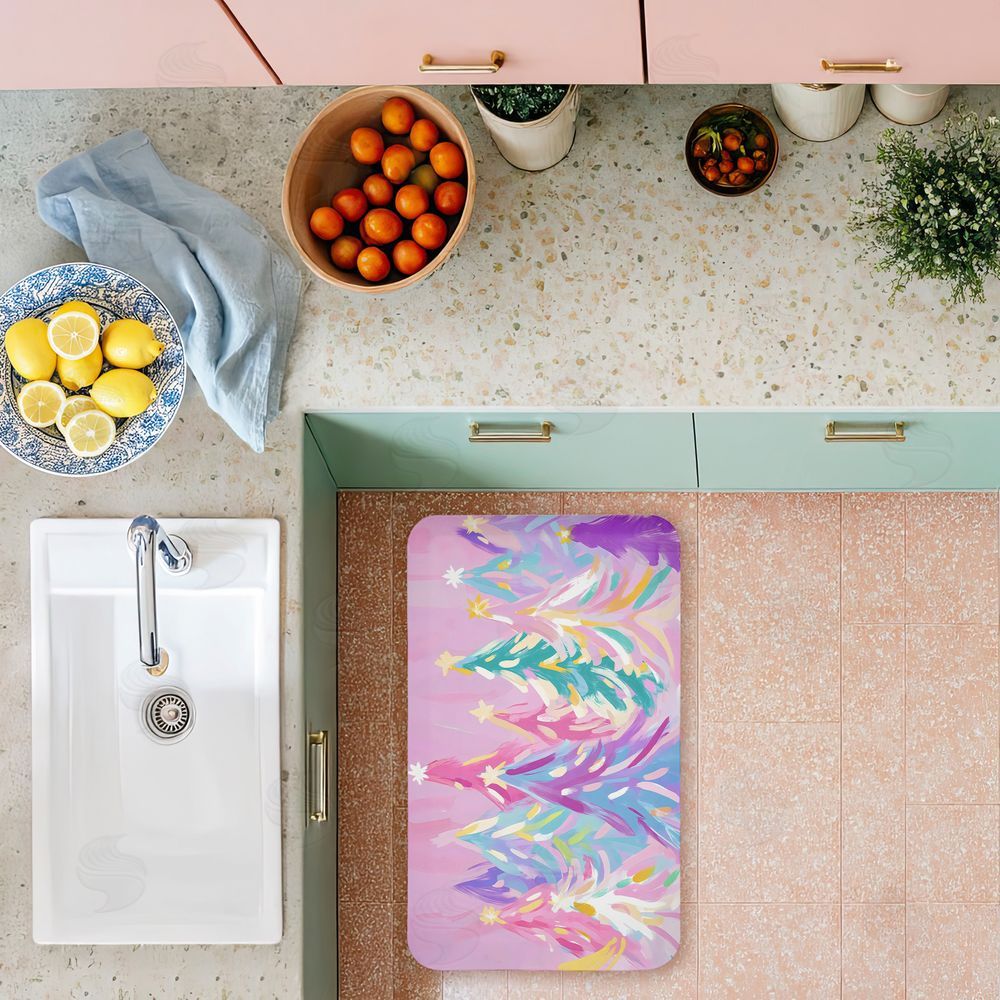 Arlington Prints Abstract Pastel Christmas Trees Kitchen Floor Mat