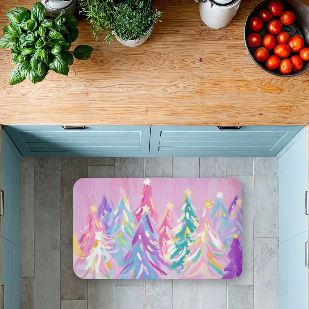 Arlington Prints Abstract Pastel Christmas Trees Kitchen Floor Mat