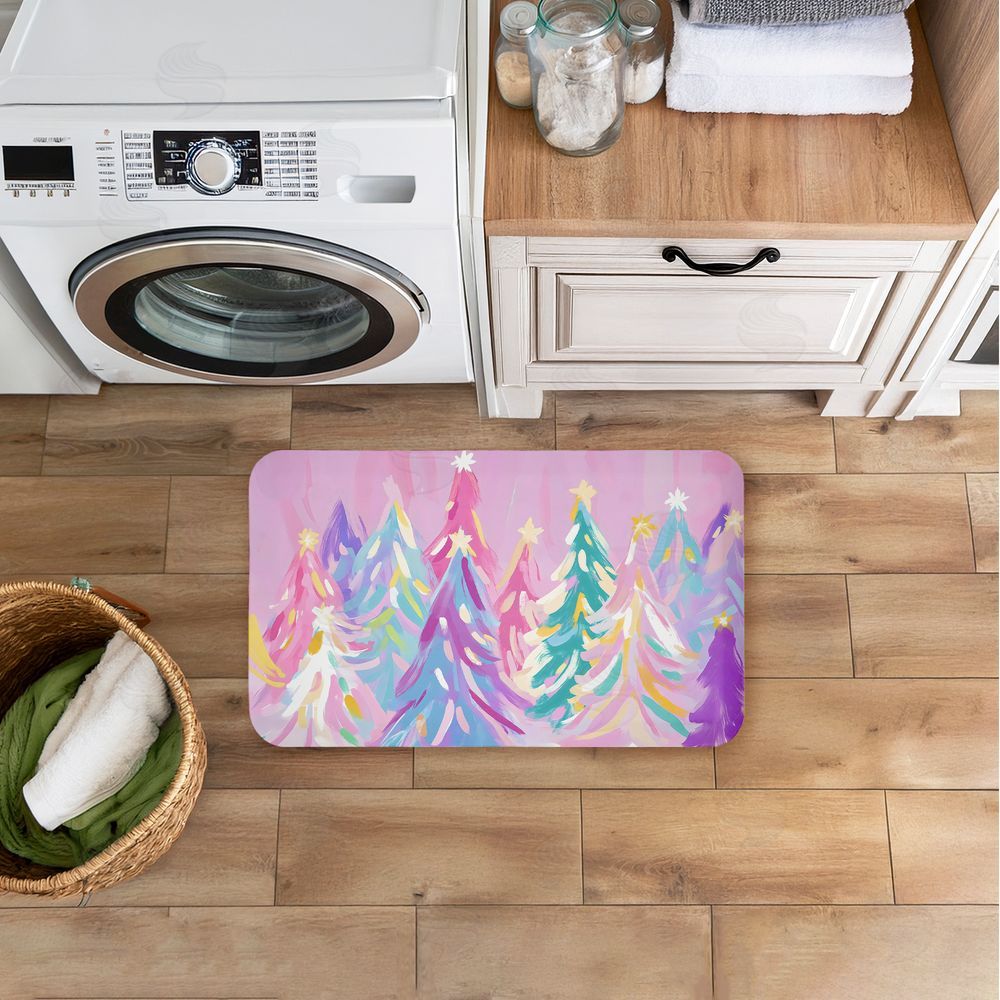 Arlington Prints Abstract Pastel Christmas Trees Kitchen Floor Mat
