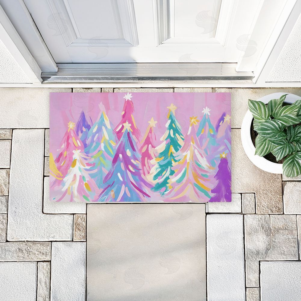 Arlington Prints Abstract Pastel Christmas Trees Unwoven Outdoor Door Mat