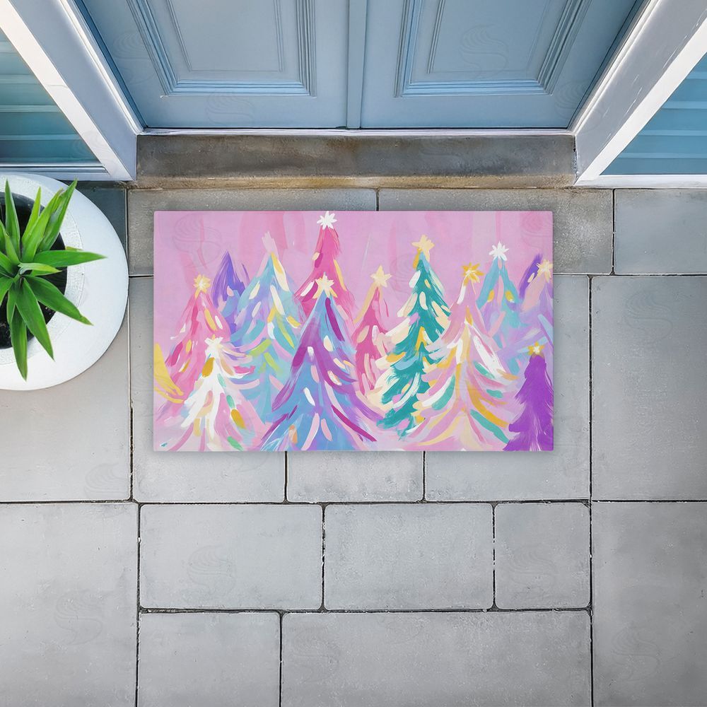 Arlington Prints Abstract Pastel Christmas Trees Unwoven Outdoor Door Mat