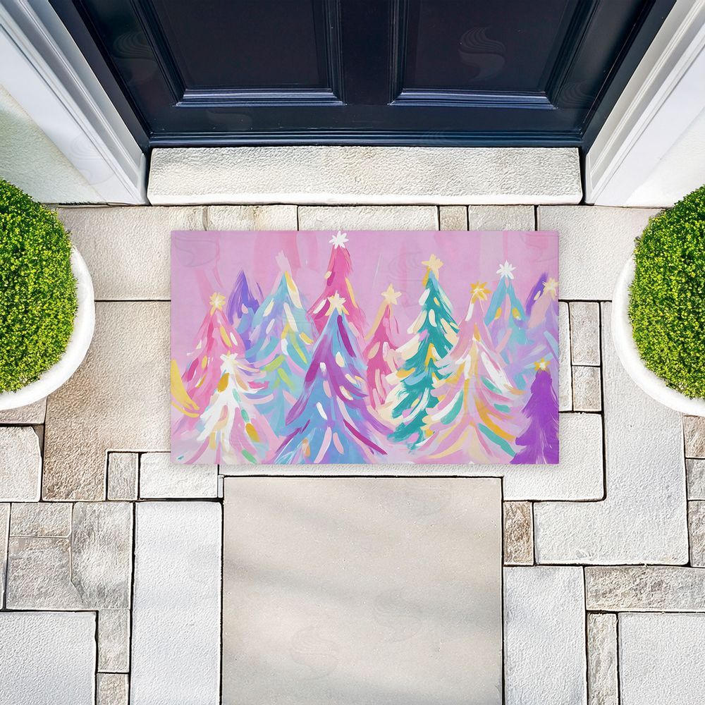 Arlington Prints Abstract Pastel Christmas Trees Unwoven Outdoor Door Mat