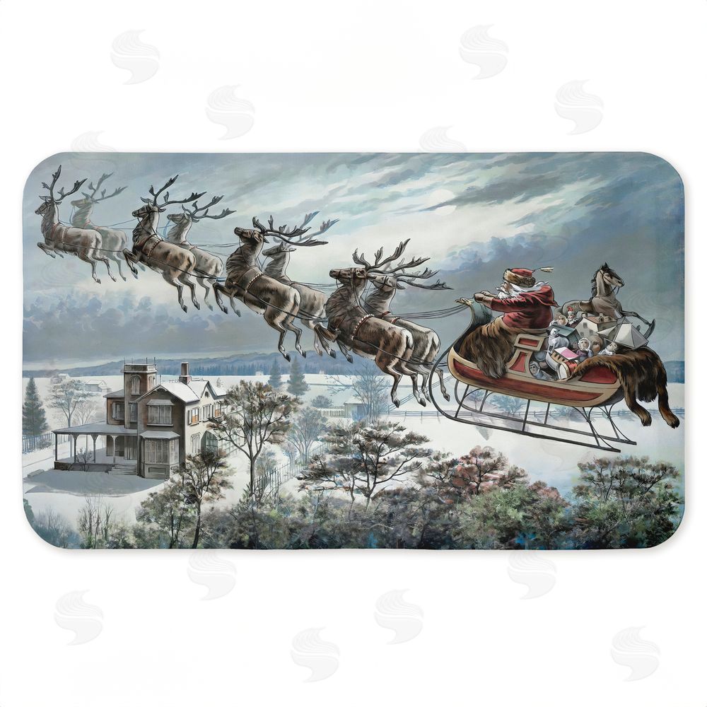 Arlington Prints Santa Sleigh Over Cabin Kitchen Floor Mat