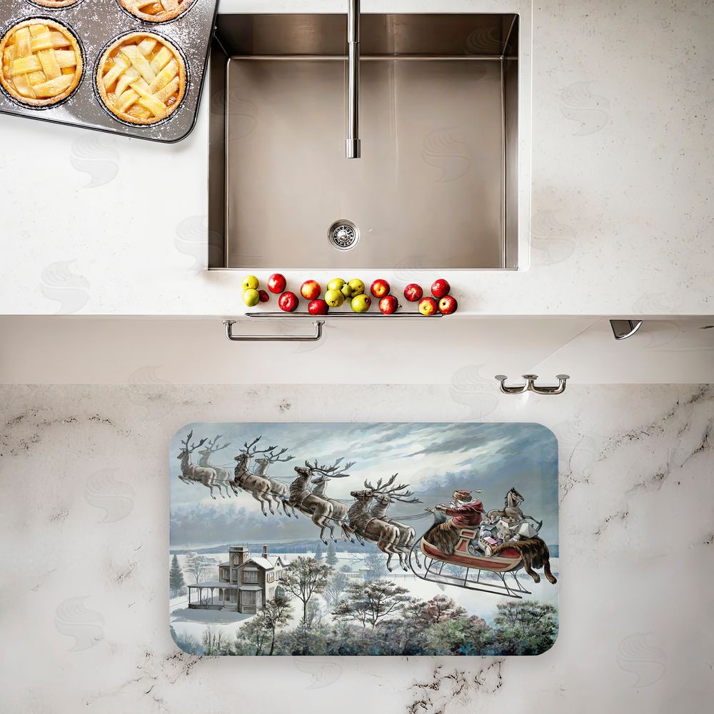 Arlington Prints Santa Sleigh Over Cabin Kitchen Floor Mat