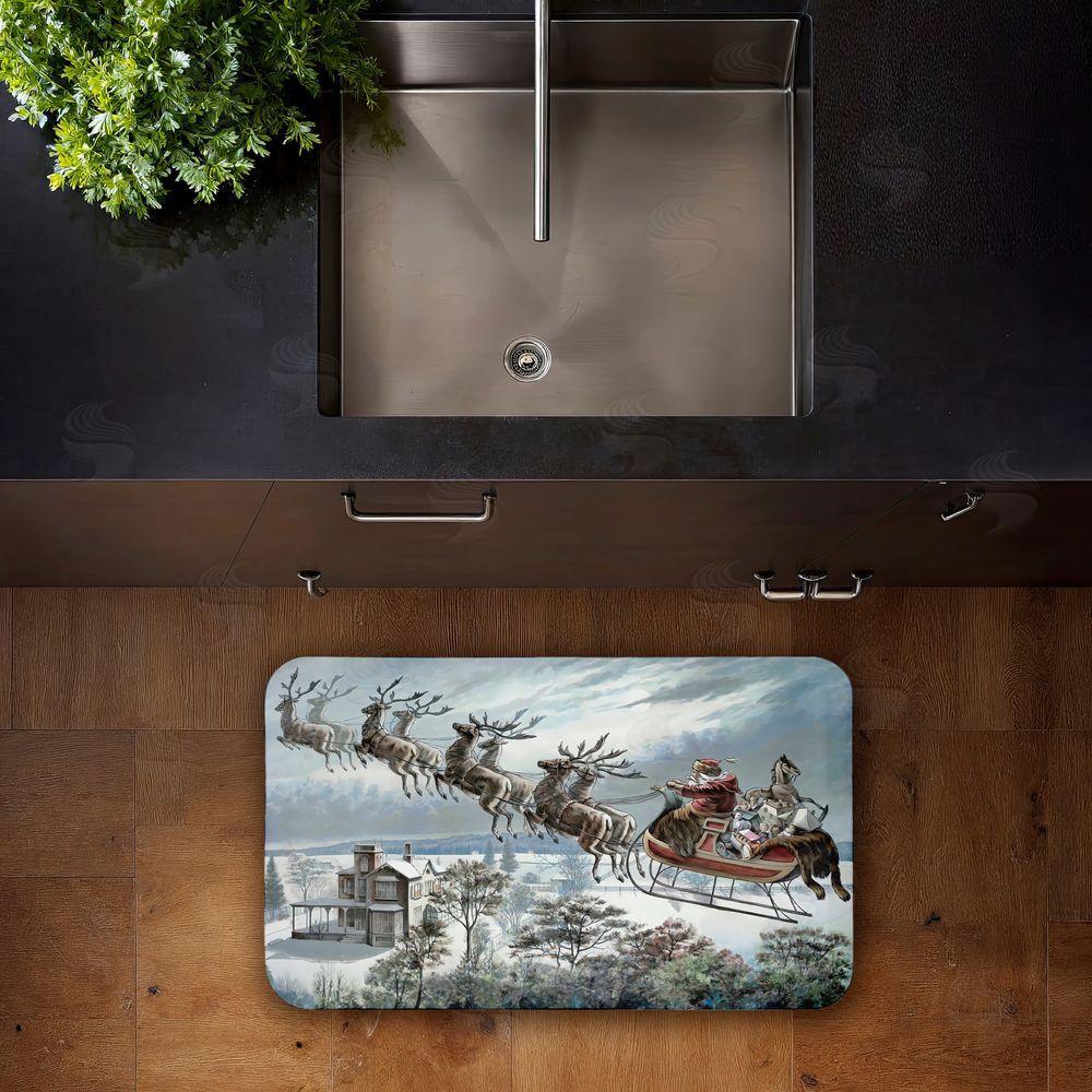 Arlington Prints Santa Sleigh Over Cabin Kitchen Floor Mat