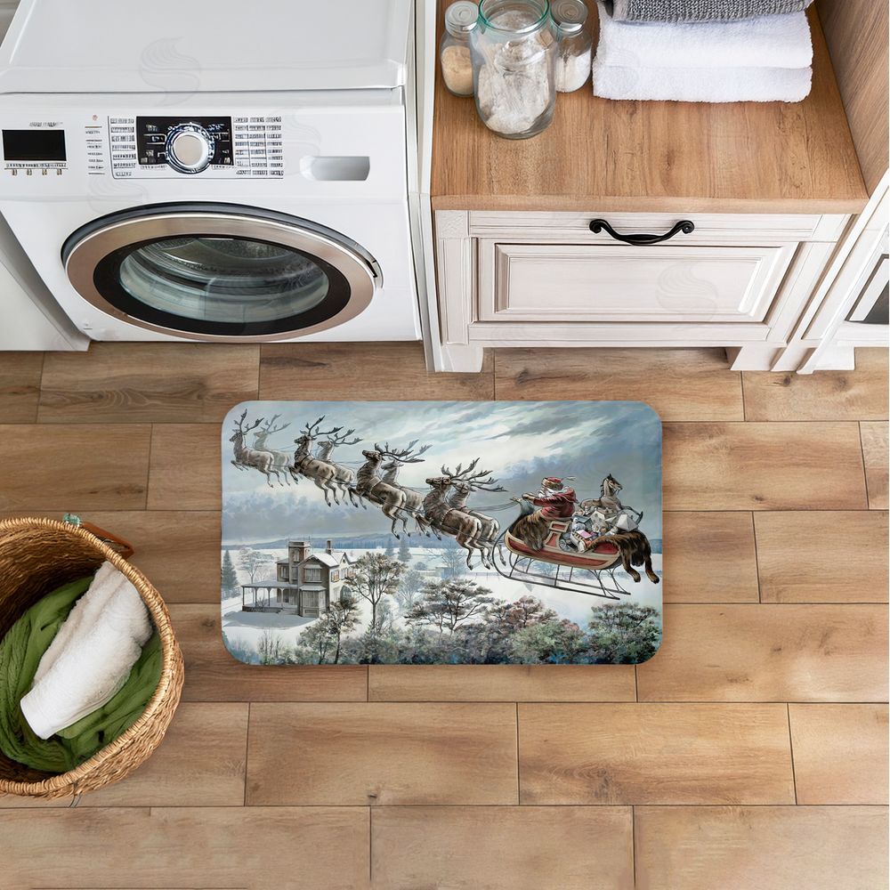 Arlington Prints Santa Sleigh Over Cabin Kitchen Floor Mat