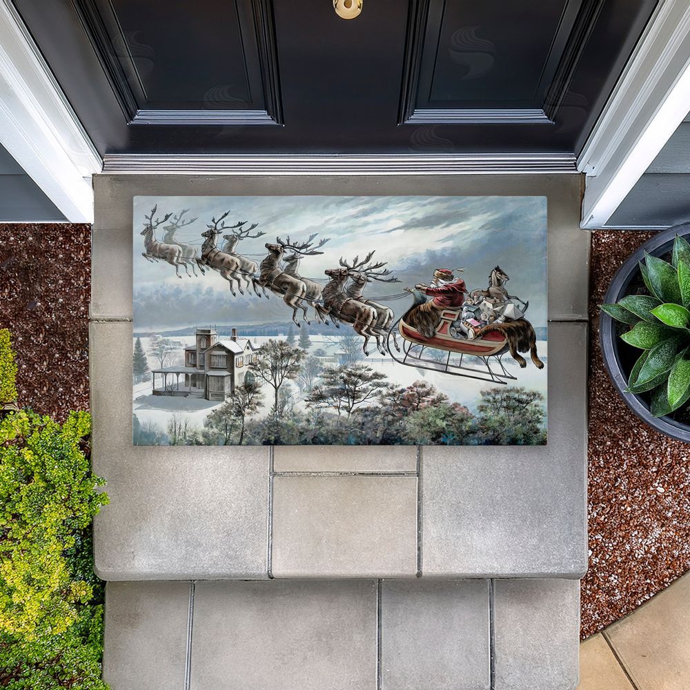 Arlington Prints Santa Sleigh Over Cabin Unwoven Outdoor Door Mat