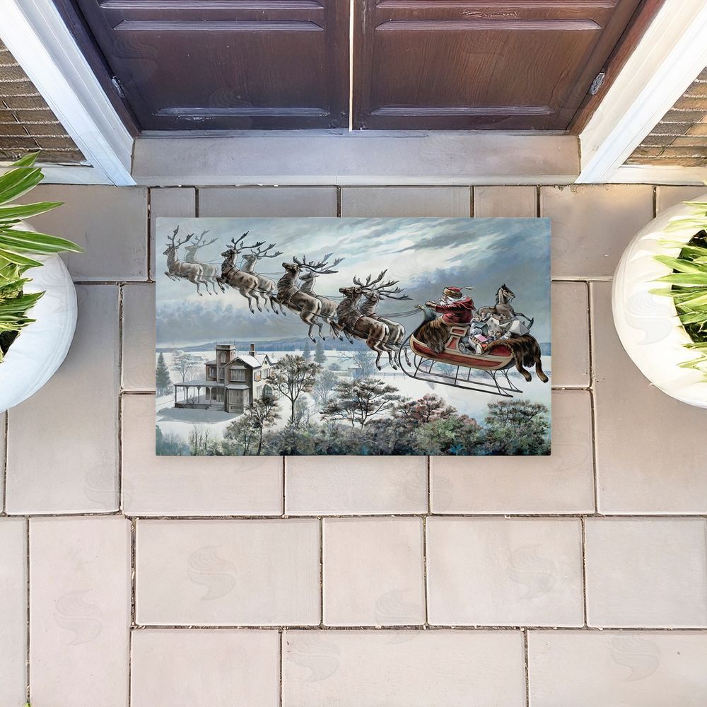 Arlington Prints Santa Sleigh Over Cabin Unwoven Outdoor Door Mat