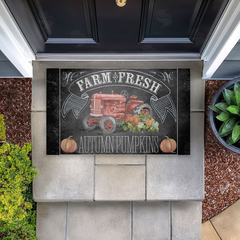 Paul Brent Autumn Tractor Chalkboard Pumpkins Unwoven Outdoor Door Mat