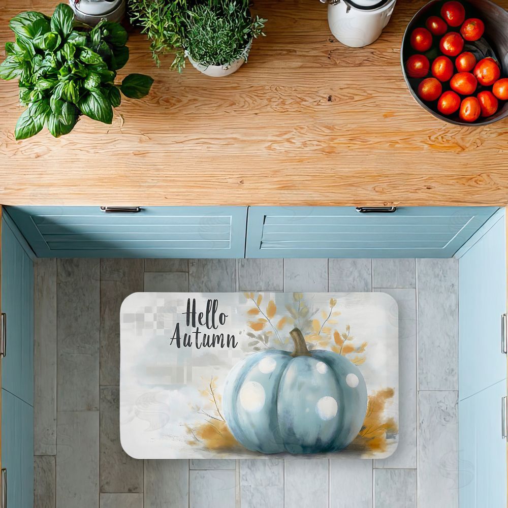 Creative Studio Hello Autumn Blue Pumpkin Kitchen Floor Mat