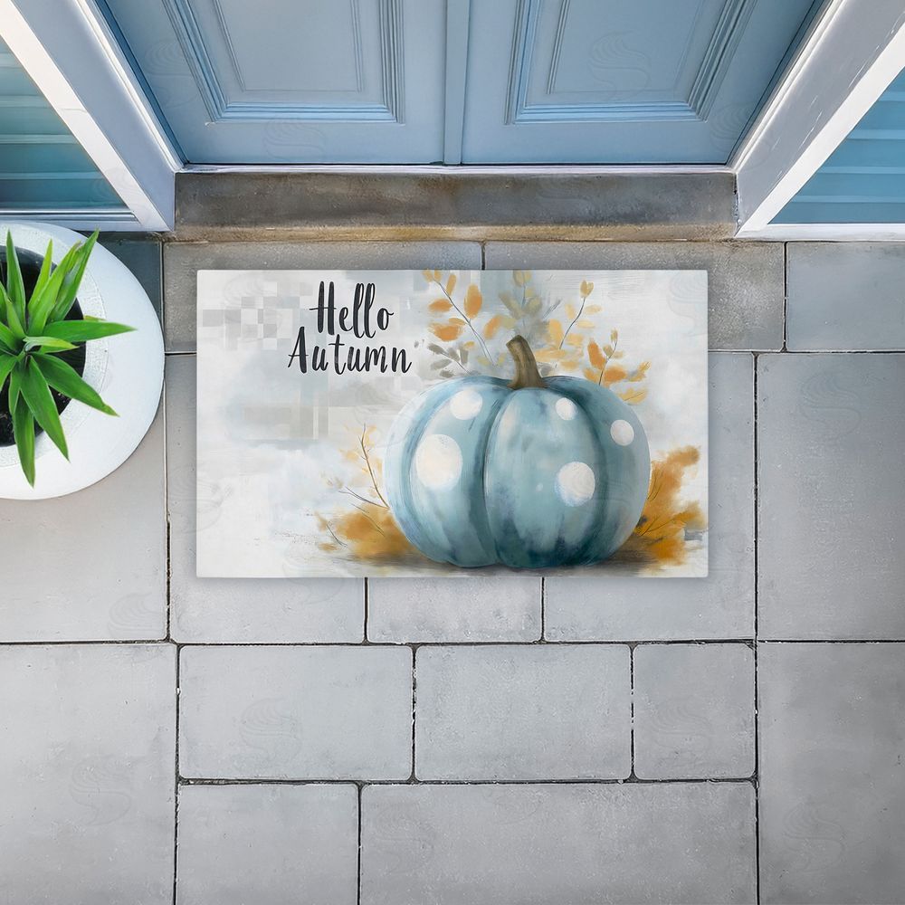 Creative Studio Hello Autumn Blue Pumpkin Unwoven Outdoor Door Mat
