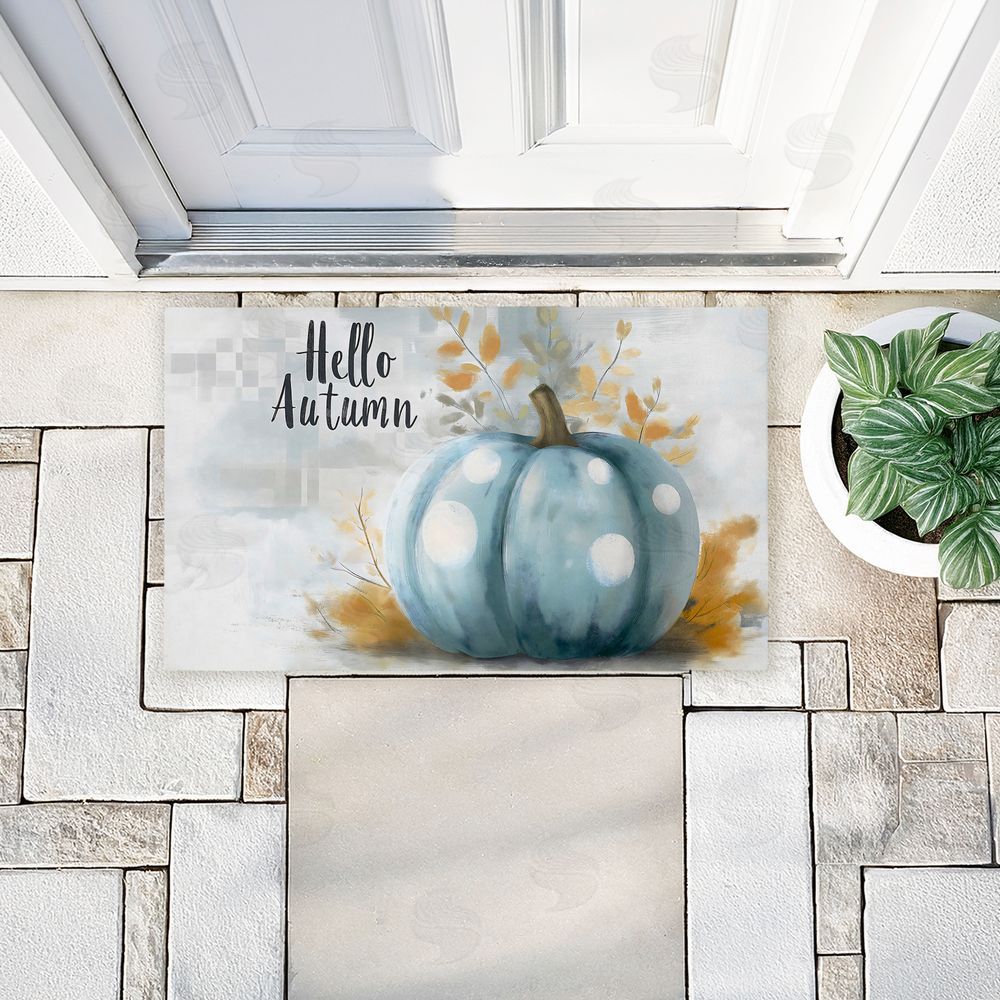 Creative Studio Hello Autumn Blue Pumpkin Unwoven Outdoor Door Mat