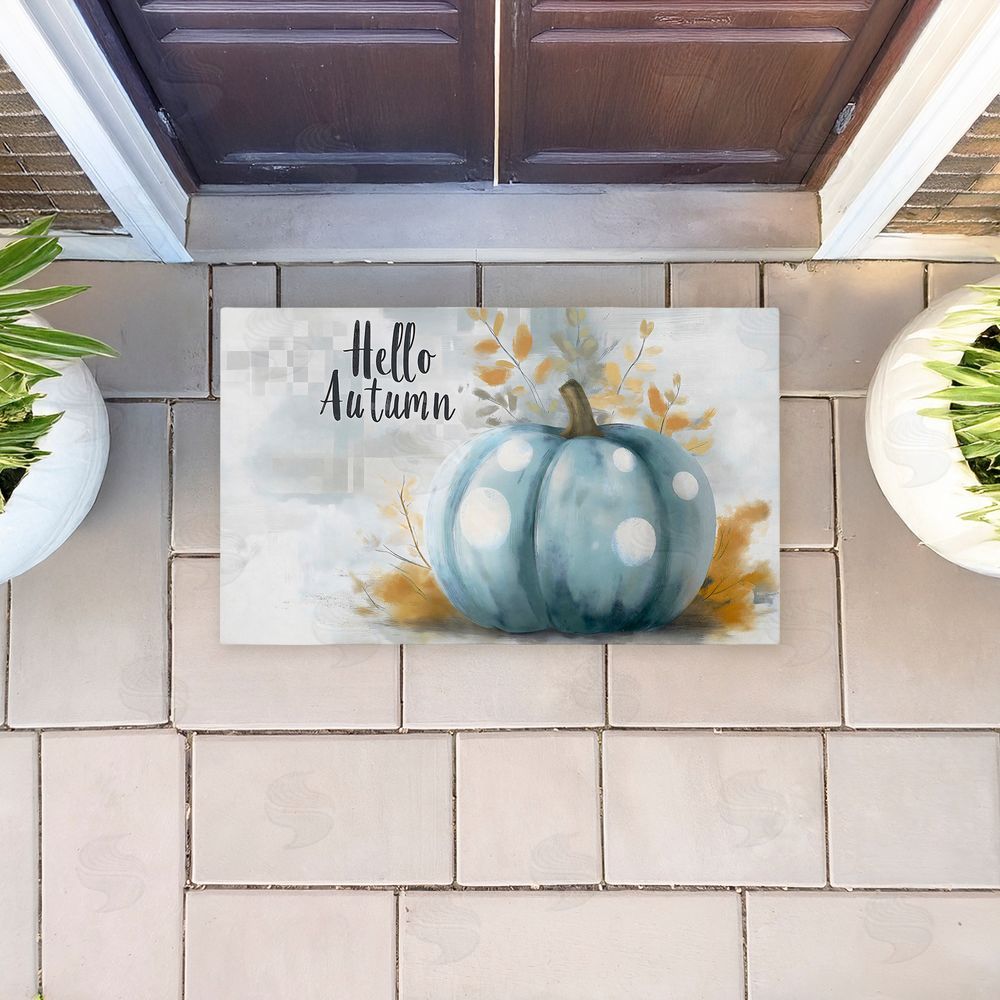 Creative Studio Hello Autumn Blue Pumpkin Unwoven Outdoor Door Mat