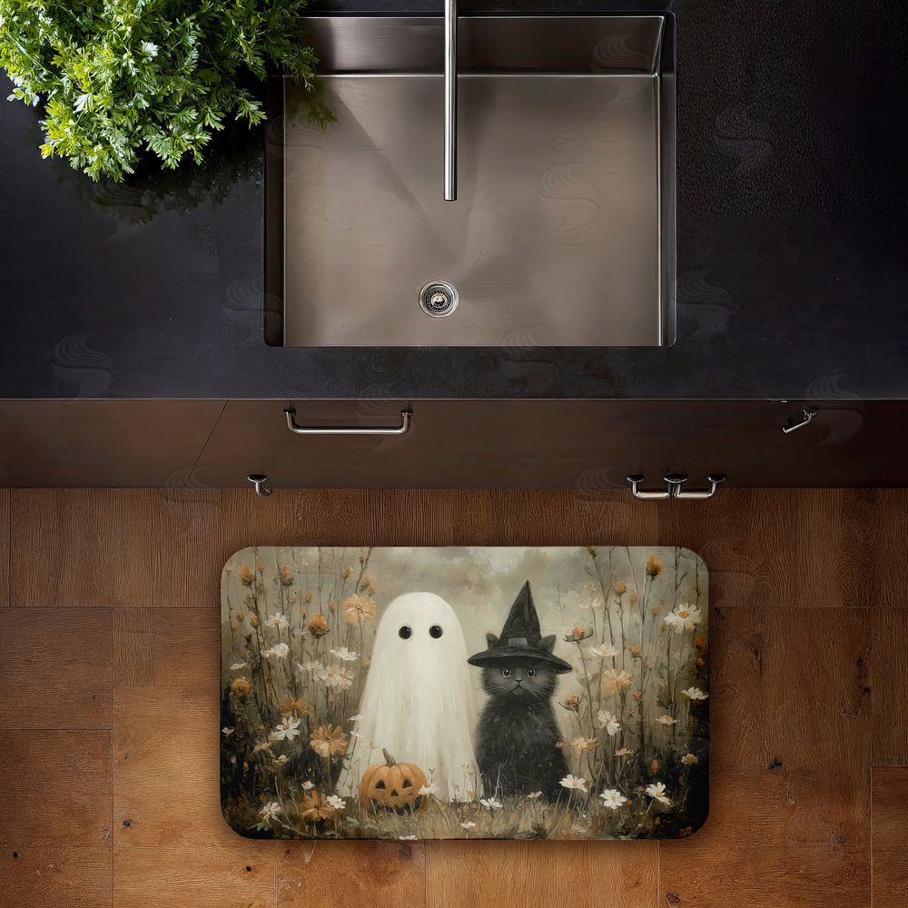 Arlington Prints Ghost & Black Kitten Kitchen Floor Mat