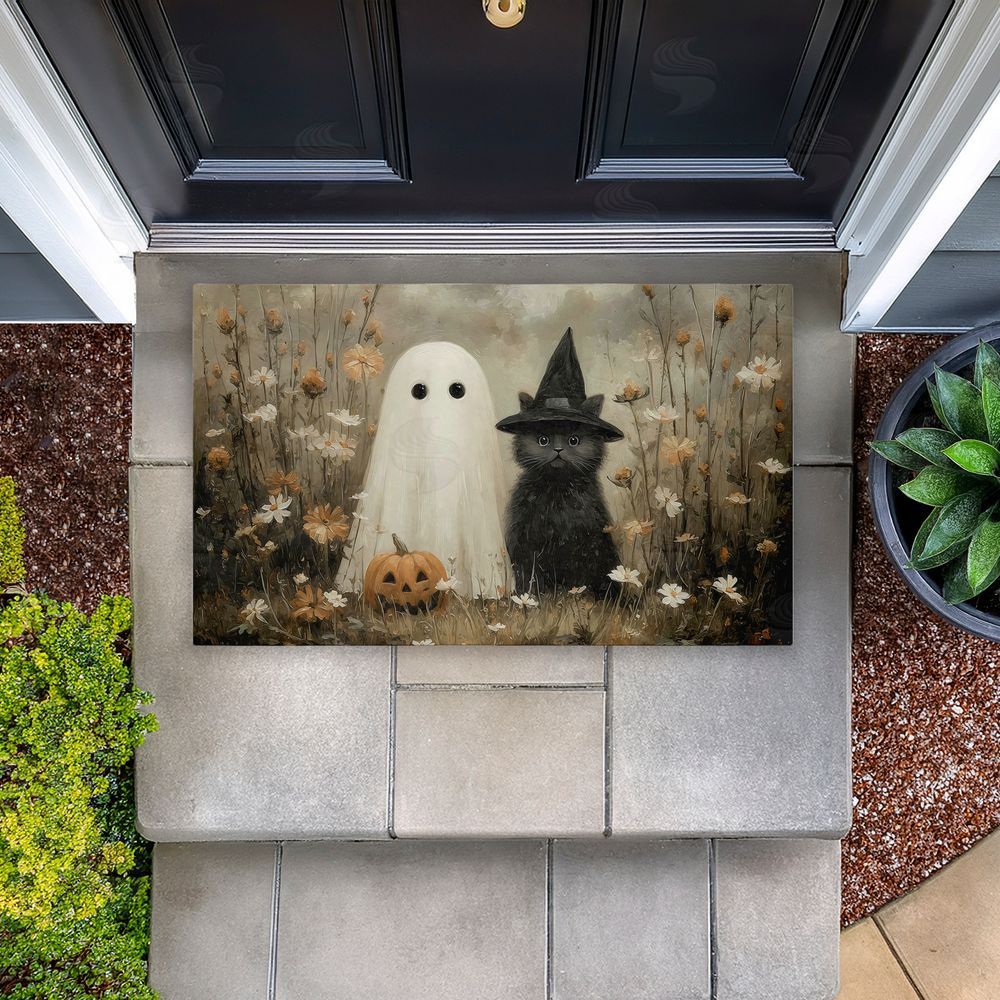 Arlington Prints Ghost & Black Kitten Unwoven Outdoor Door Mat