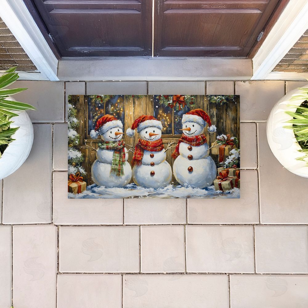 Creative Studio Rustic Snowman Trio Unwoven Outdoor Door Mat