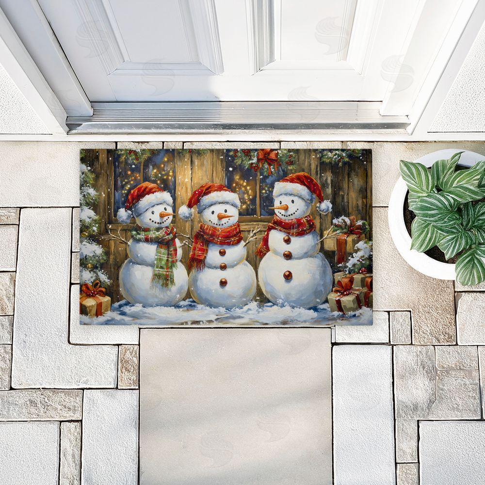 Creative Studio Rustic Snowman Trio Unwoven Outdoor Door Mat