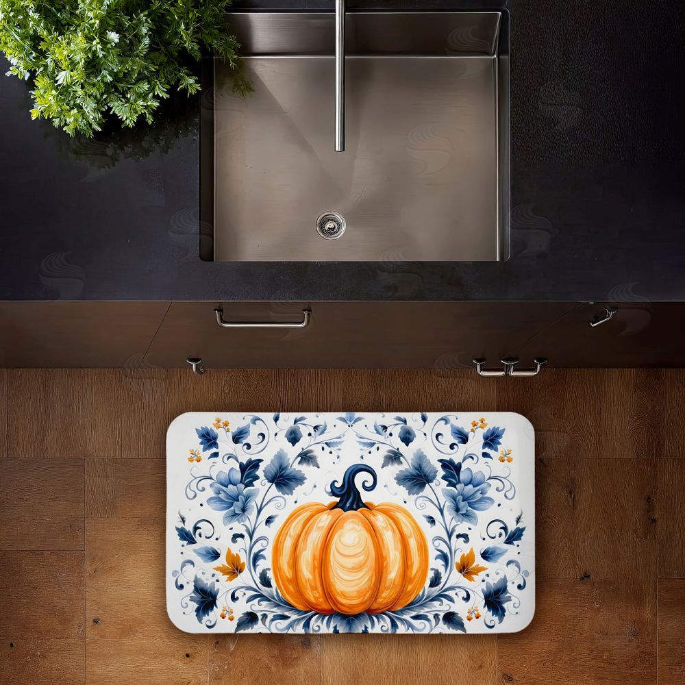 Creative Studio Pumpkin with Symmetrical Florals Kitchen Floor Mat