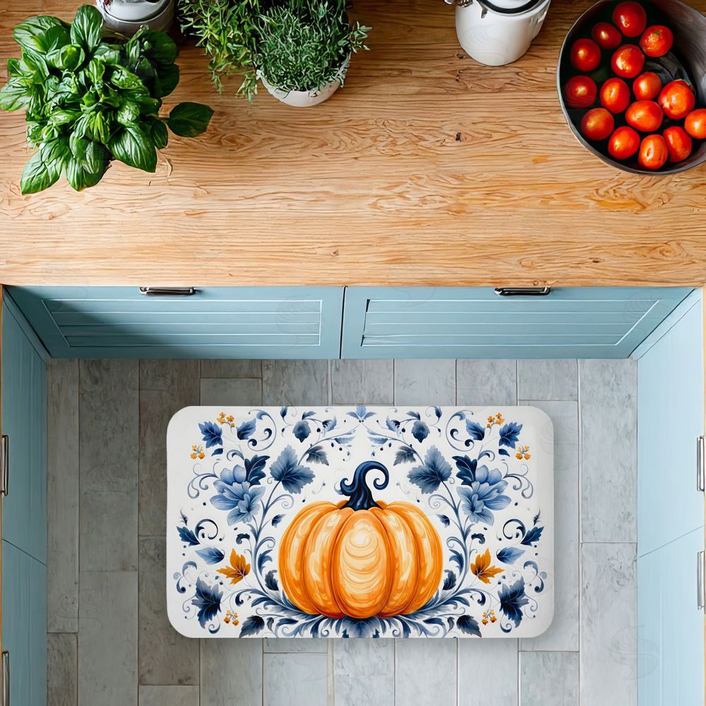 Creative Studio Pumpkin with Symmetrical Florals Kitchen Floor Mat