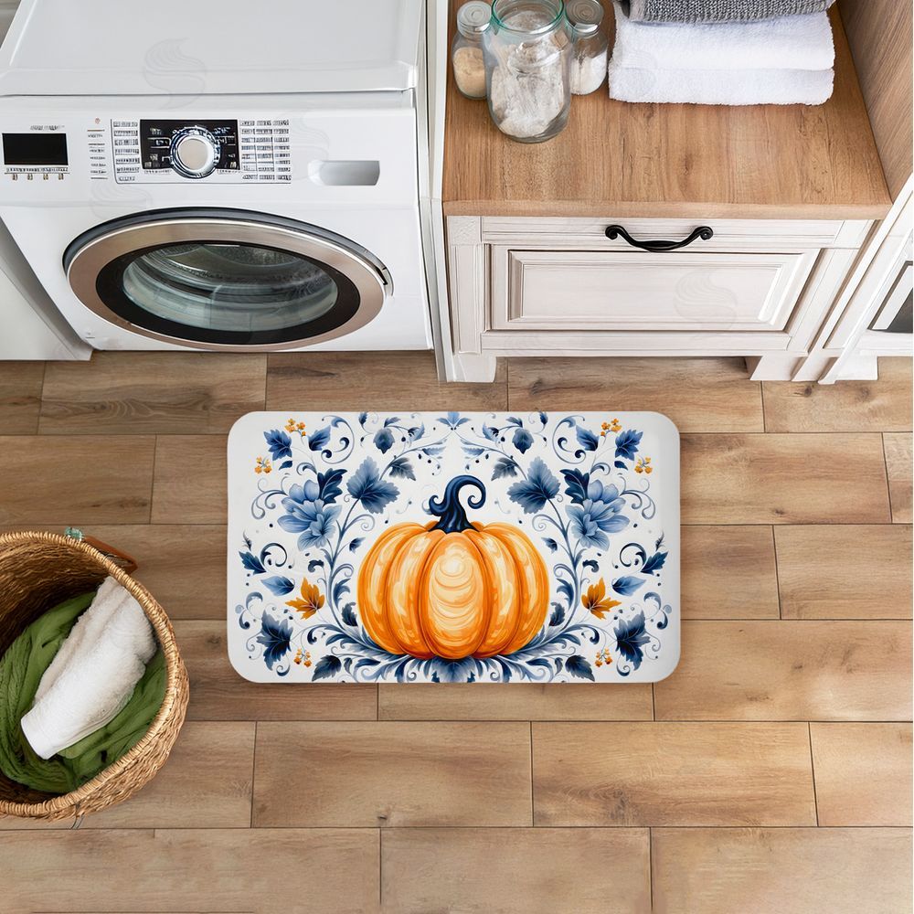 Creative Studio Pumpkin with Symmetrical Florals Kitchen Floor Mat
