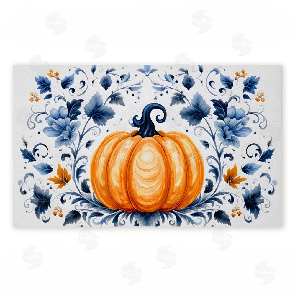 Creative Studio Pumpkin with Symmetrical Florals Unwoven Outdoor Door Mat