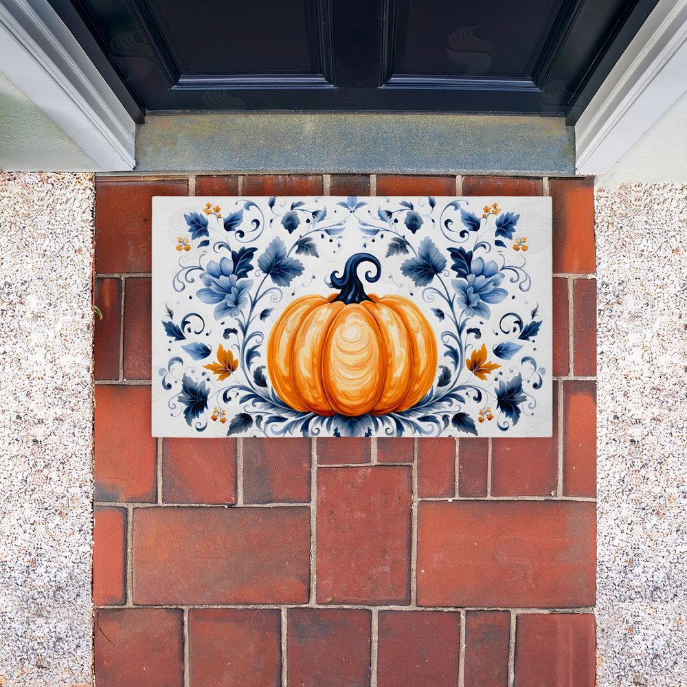 Creative Studio Pumpkin with Symmetrical Florals Unwoven Outdoor Door Mat