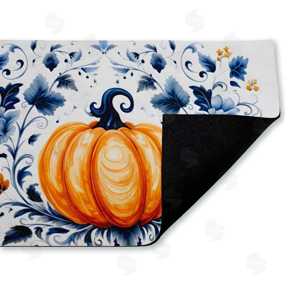 Creative Studio Pumpkin with Symmetrical Florals Unwoven Outdoor Door Mat