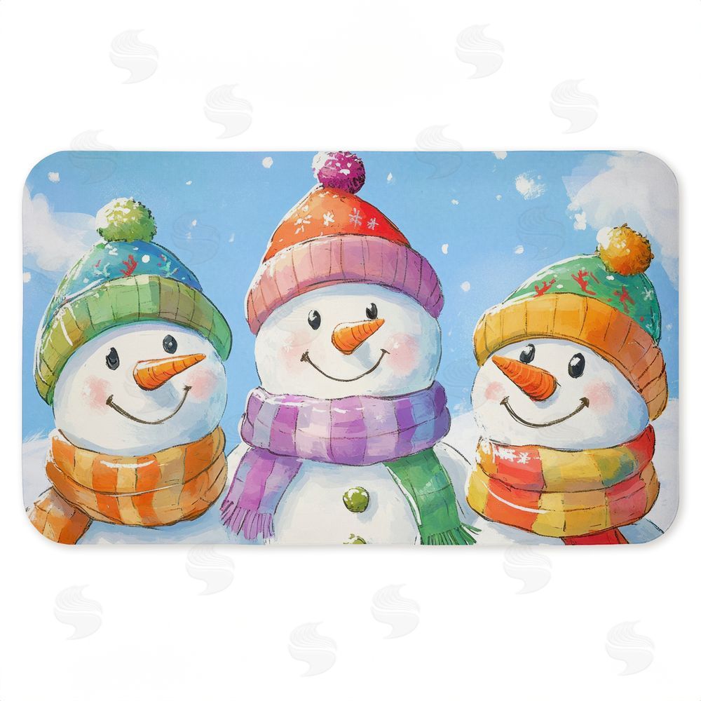 Petal Prints Design Happy Snowmen Trio Kitchen Floor Mat