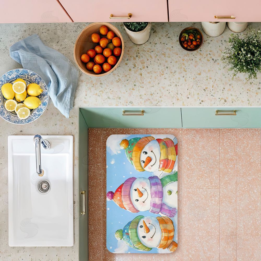 Petal Prints Design Happy Snowmen Trio Kitchen Floor Mat