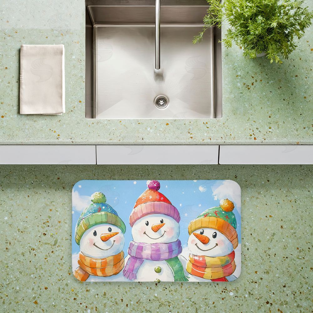 Petal Prints Design Happy Snowmen Trio Kitchen Floor Mat