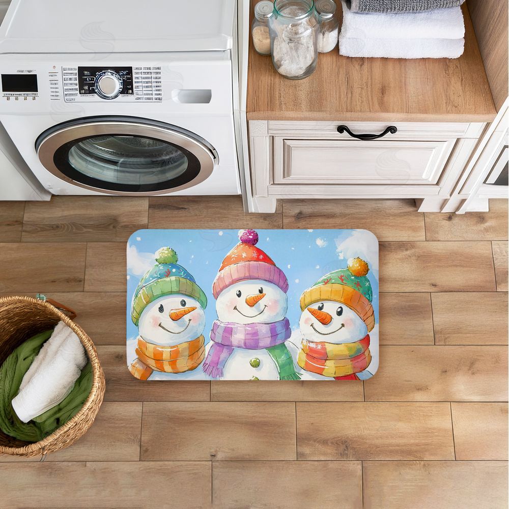 Petal Prints Design Happy Snowmen Trio Kitchen Floor Mat