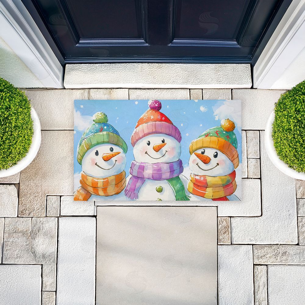 Petal Prints Design Happy Snowmen Trio Unwoven Outdoor Door Mat