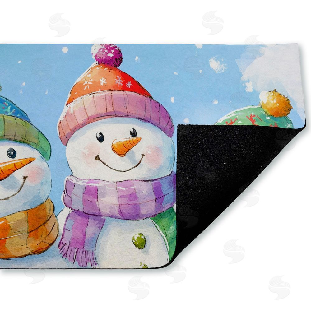 Petal Prints Design Happy Snowmen Trio Unwoven Outdoor Door Mat