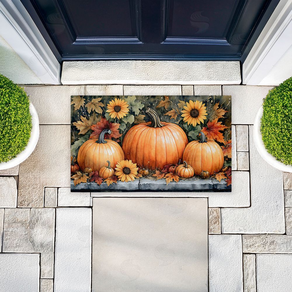 Creative Studio Autumn Pumpkins on Ledge Unwoven Outdoor Door Mat