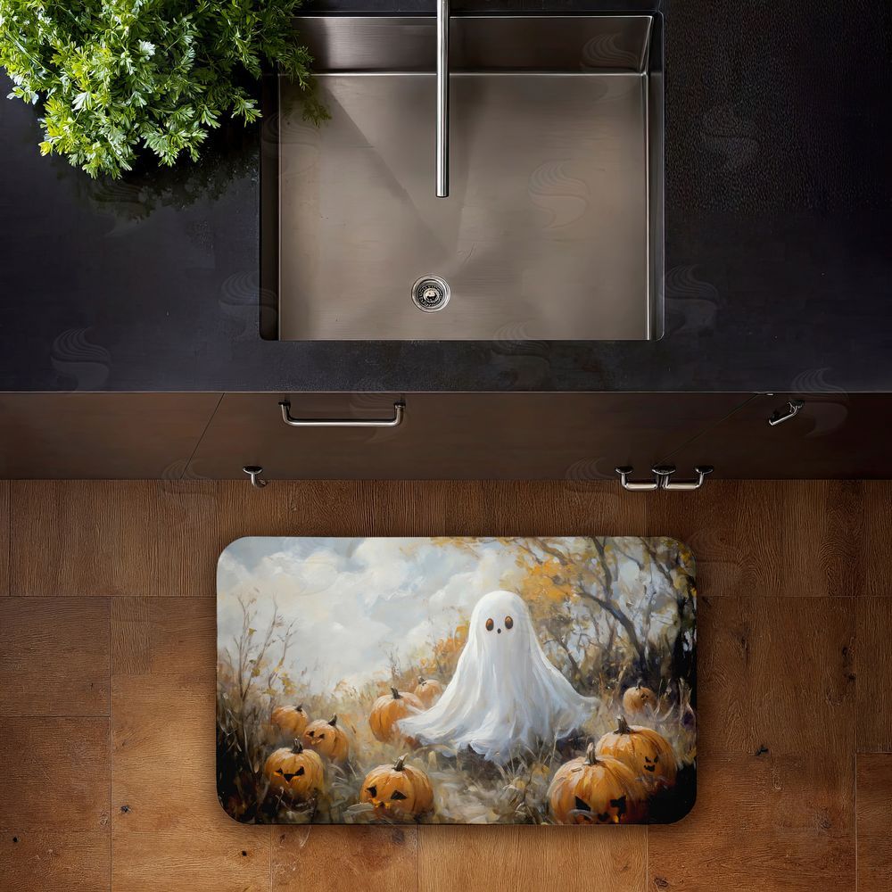 Creative Studio Ghost in Field of Pumpkins Kitchen Floor Mat