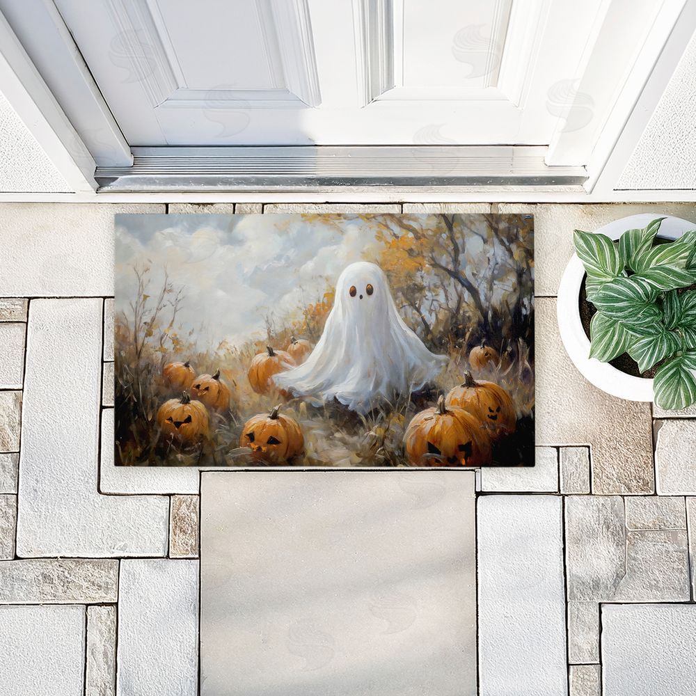 Creative Studio Ghost in Field of Pumpkins Unwoven Outdoor Door Mat