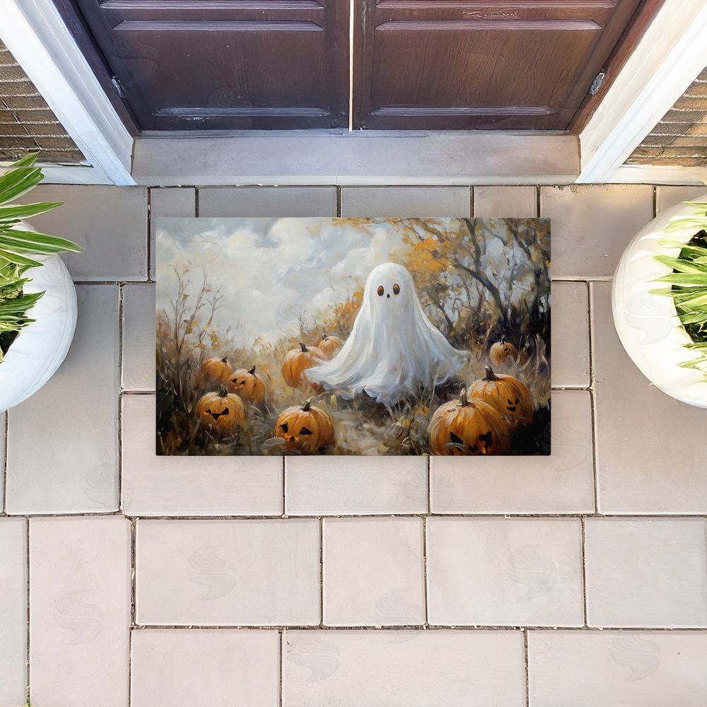 Creative Studio Ghost in Field of Pumpkins Unwoven Outdoor Door Mat
